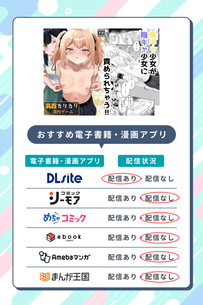 乳首カリカリ我慢ゲームを無料配信しているおすすめ電子書籍・マンガアプリ